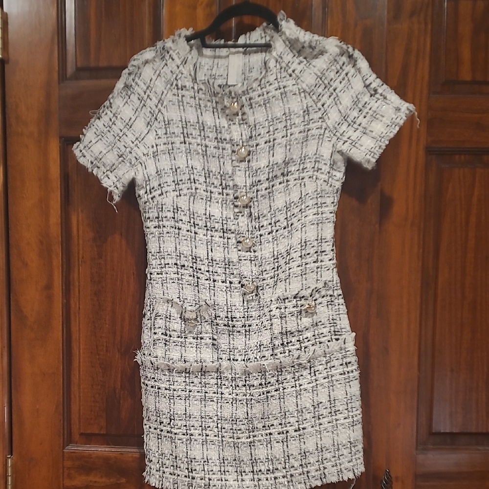 Chic Tweed Short Sleeve Dress